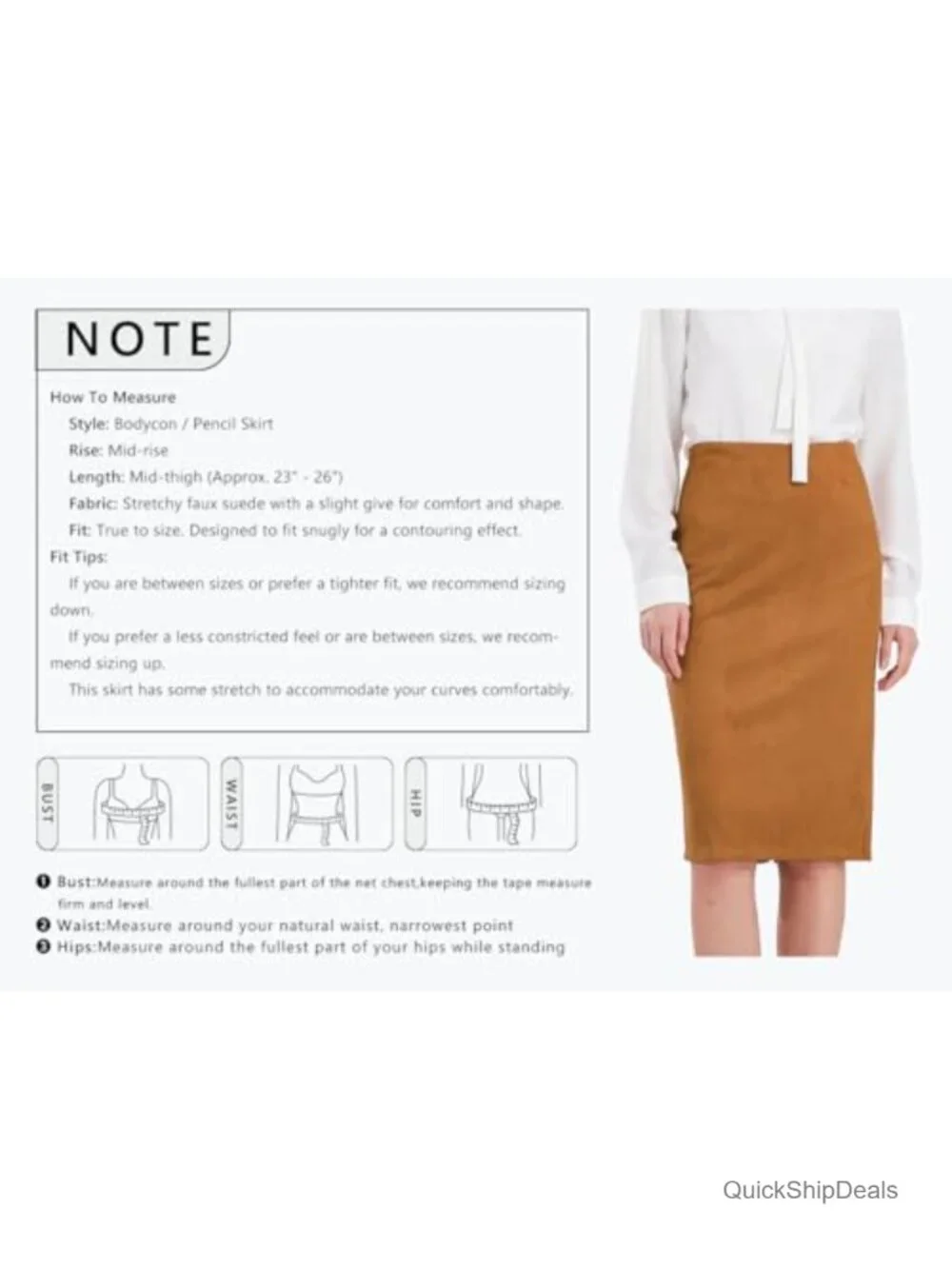 Women's Faux Suede High Waist Midi Pencil Skirt with Back Slit